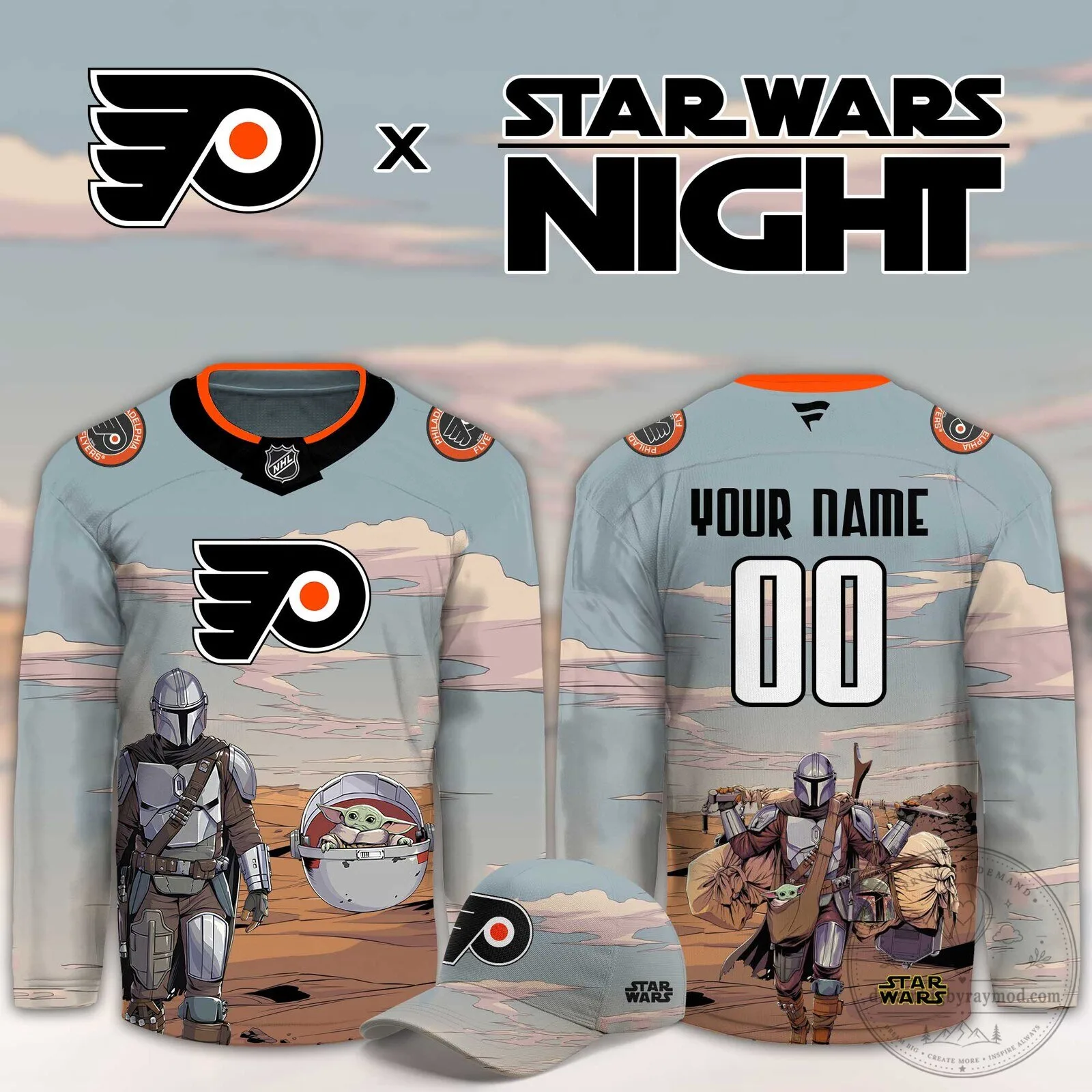 Philadelphia Flyers Star Wars Night Mandalorian Personalized Hockey Jersey