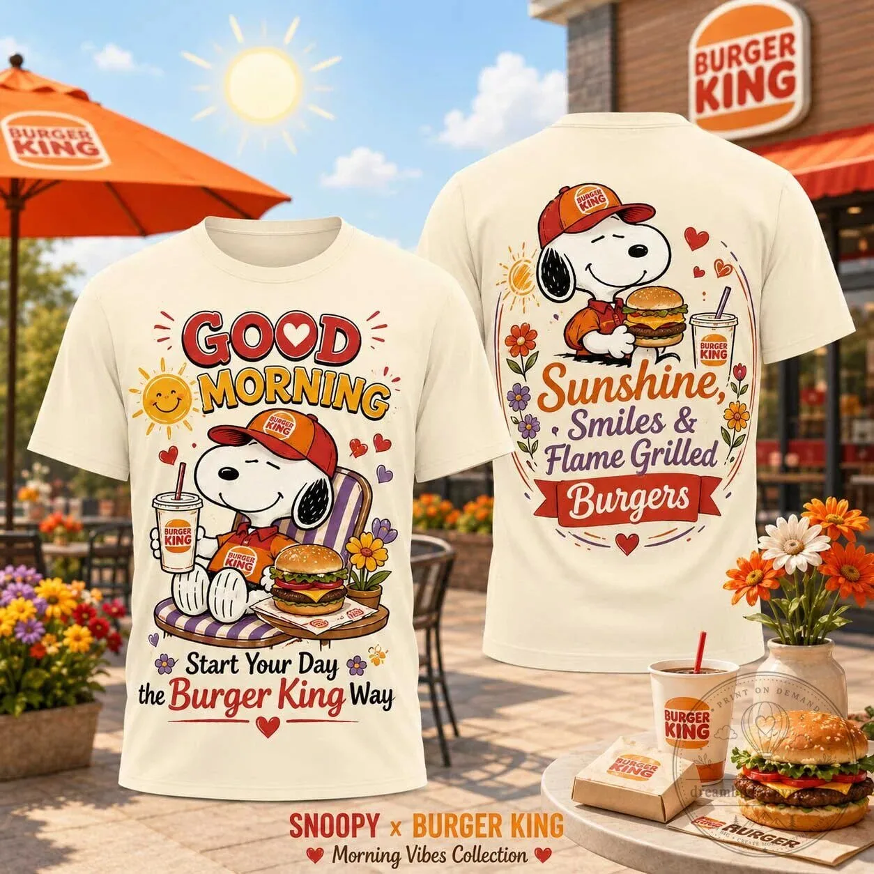 Burger King Snoopy Morning Vibes Sunshine Flame Grilled Burgers T-Shirt