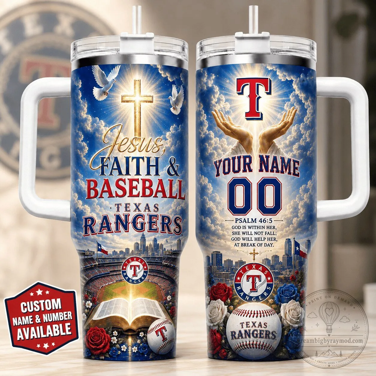 Texas Rangers Baseball Personalized Faith and Baseball Tumbler