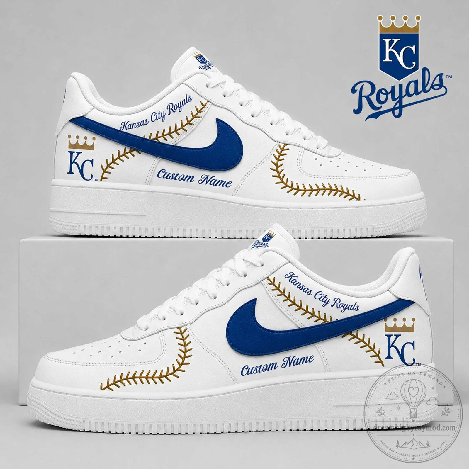 Kansas City Royals Baseball Stitch Custom Name White Shoes