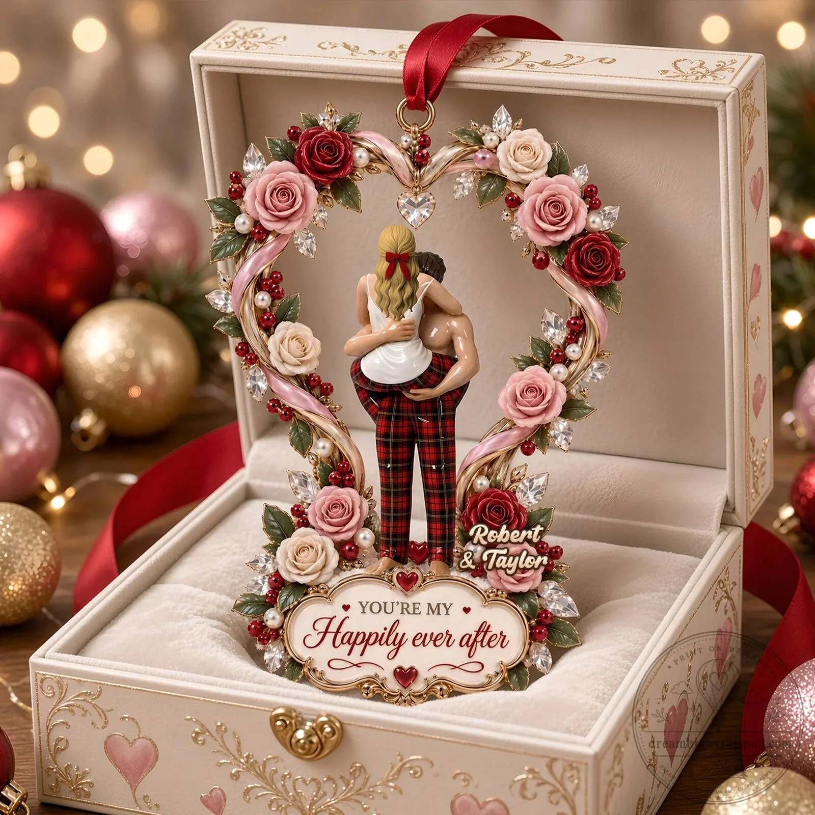Personalized Couple Happily Ever After Heart Shaped Christmas Ornament 4 Personalized Couple Happily Ever After Heart Shaped Christmas Ornament