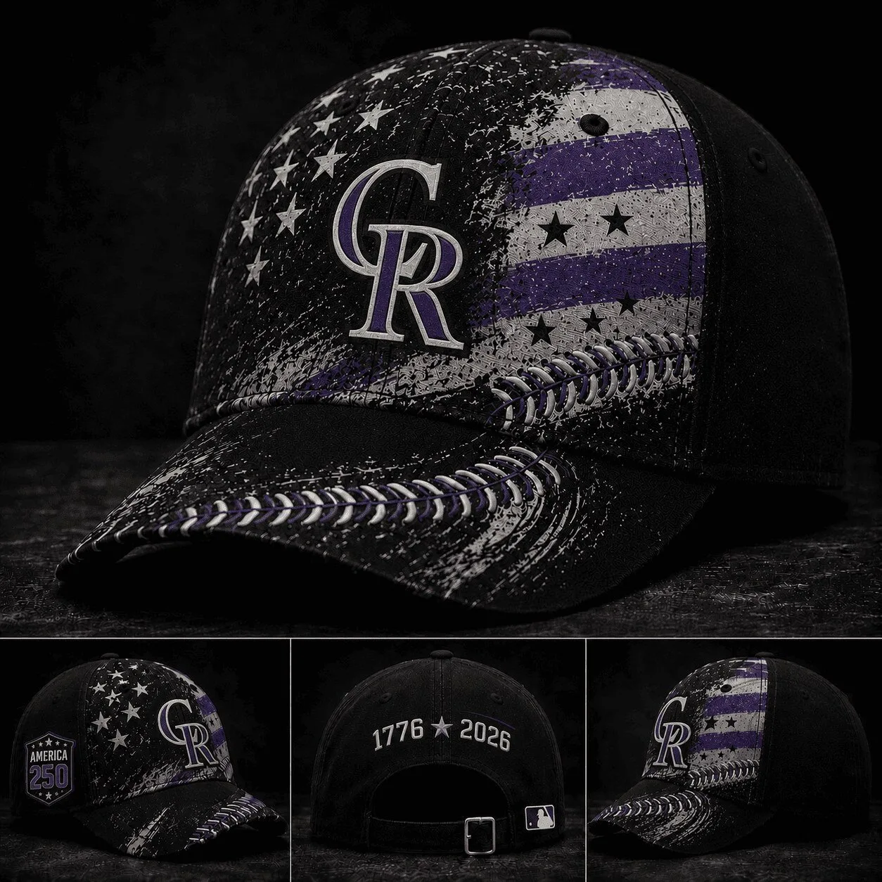 American Flag Distressed Cap Hat for Colorado Rockies Baseball Team