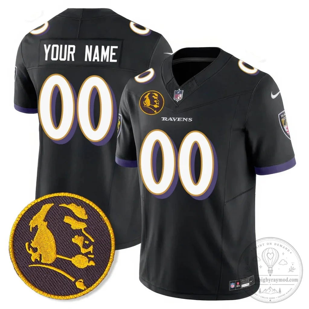 Baltimore Ravens Custom Football Jersey in Black with John Madden Design Baltimore Ravens Custom Football Jersey in Black with John Madden Design