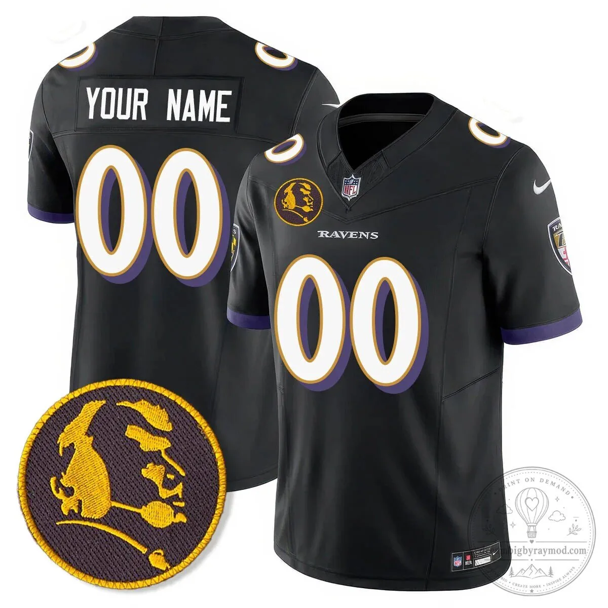 Baltimore Ravens Custom Football Jersey in Black with John Madden Design