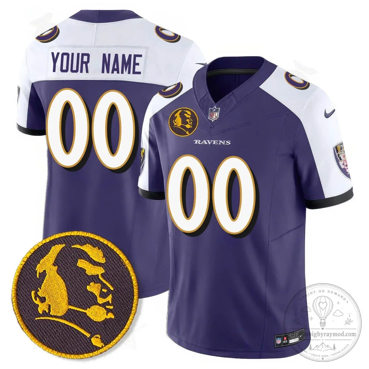 Baltimore Ravens Custom Football Jersey in Black with John Madden Design 5 Baltimore Ravens Custom Football Jersey in Black with John Madden Design