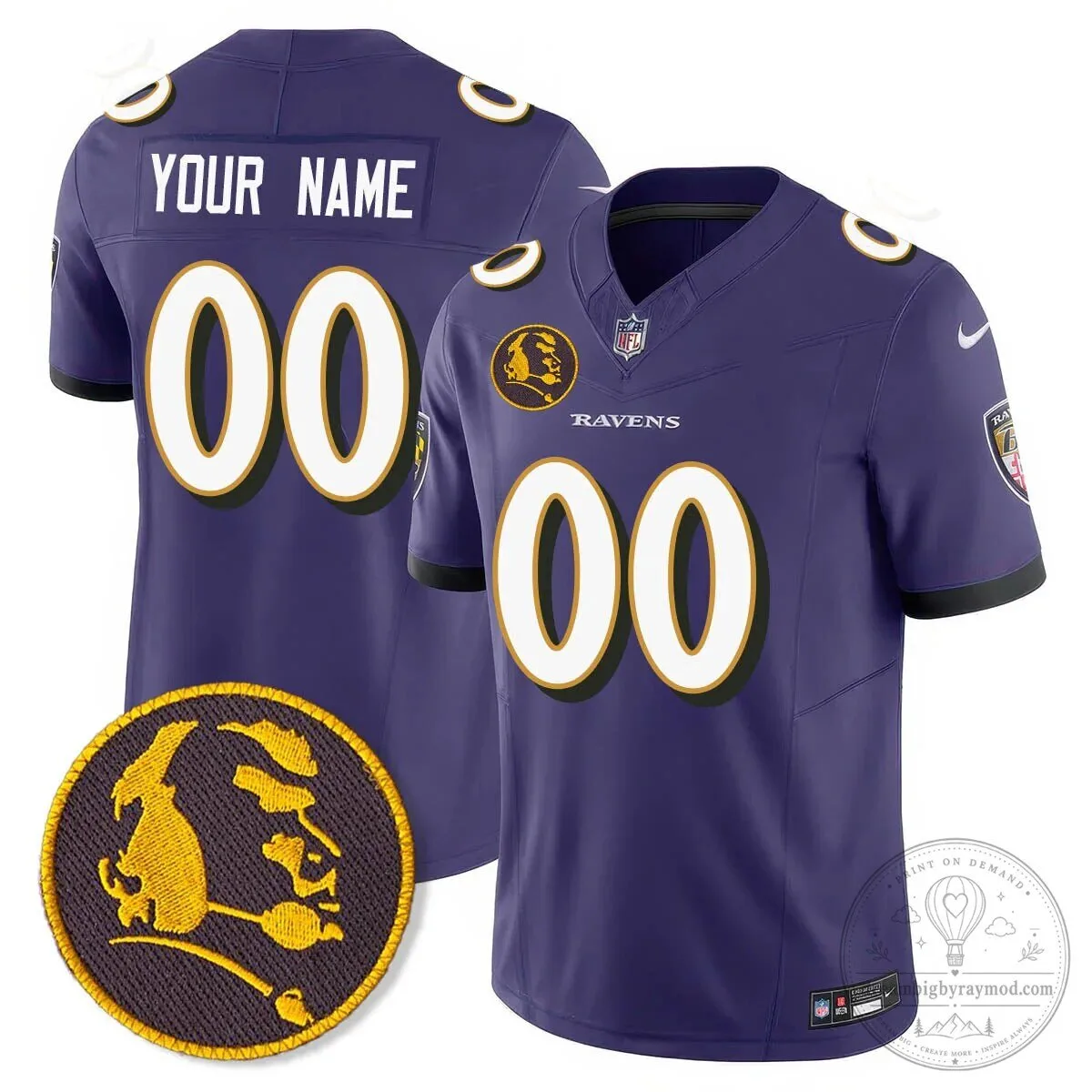 Baltimore Ravens Custom Football Jersey in Black with John Madden Design 6 Baltimore Ravens Custom Football Jersey in Black with John Madden Design