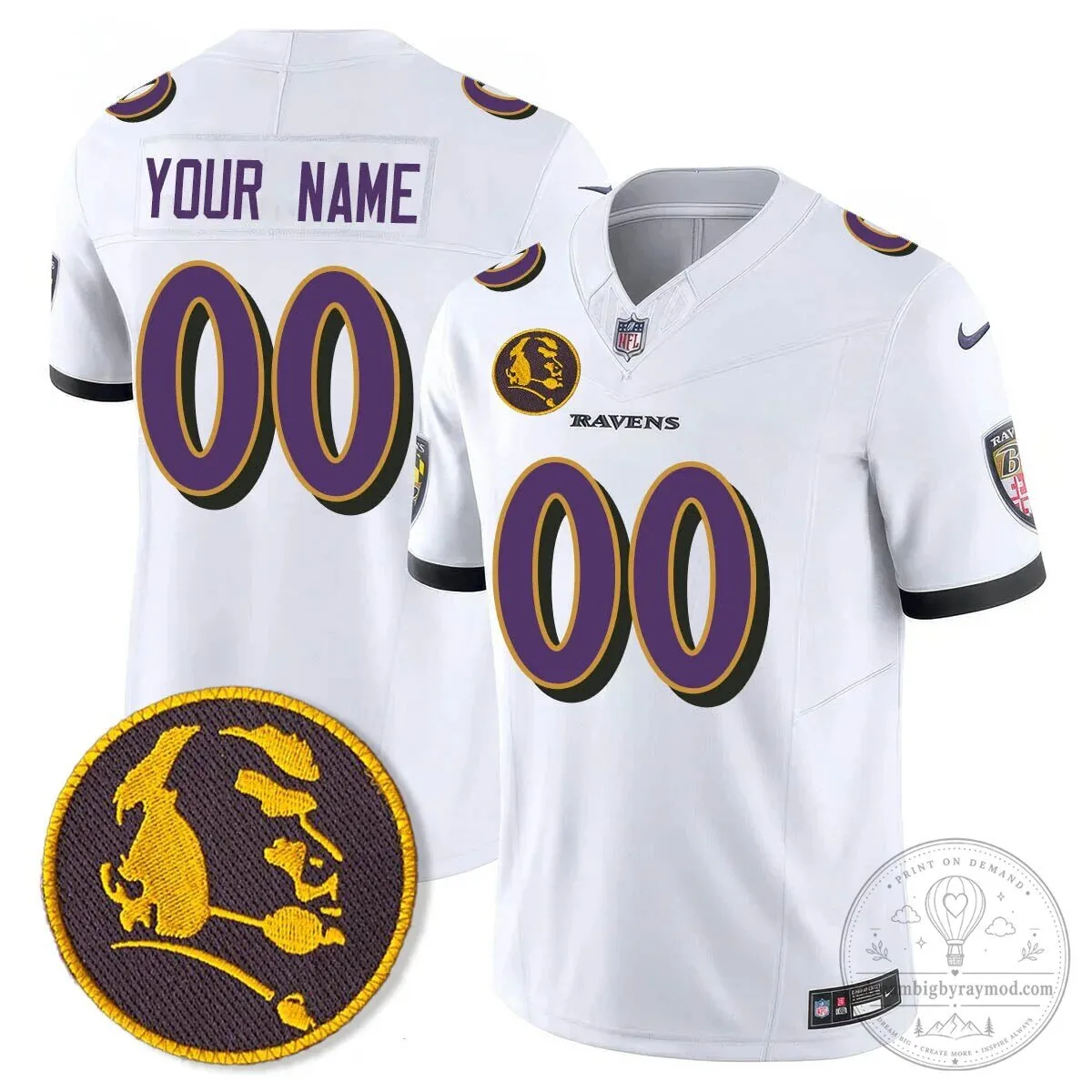 Baltimore Ravens Custom Football Jersey in Black with John Madden Design 7 Baltimore Ravens Custom Football Jersey in Black with John Madden Design