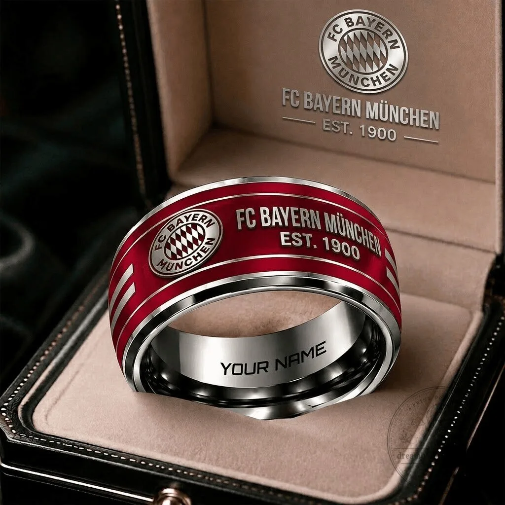 FC Bayern Munich Personalized Red and Silver Stainless Steel Ring