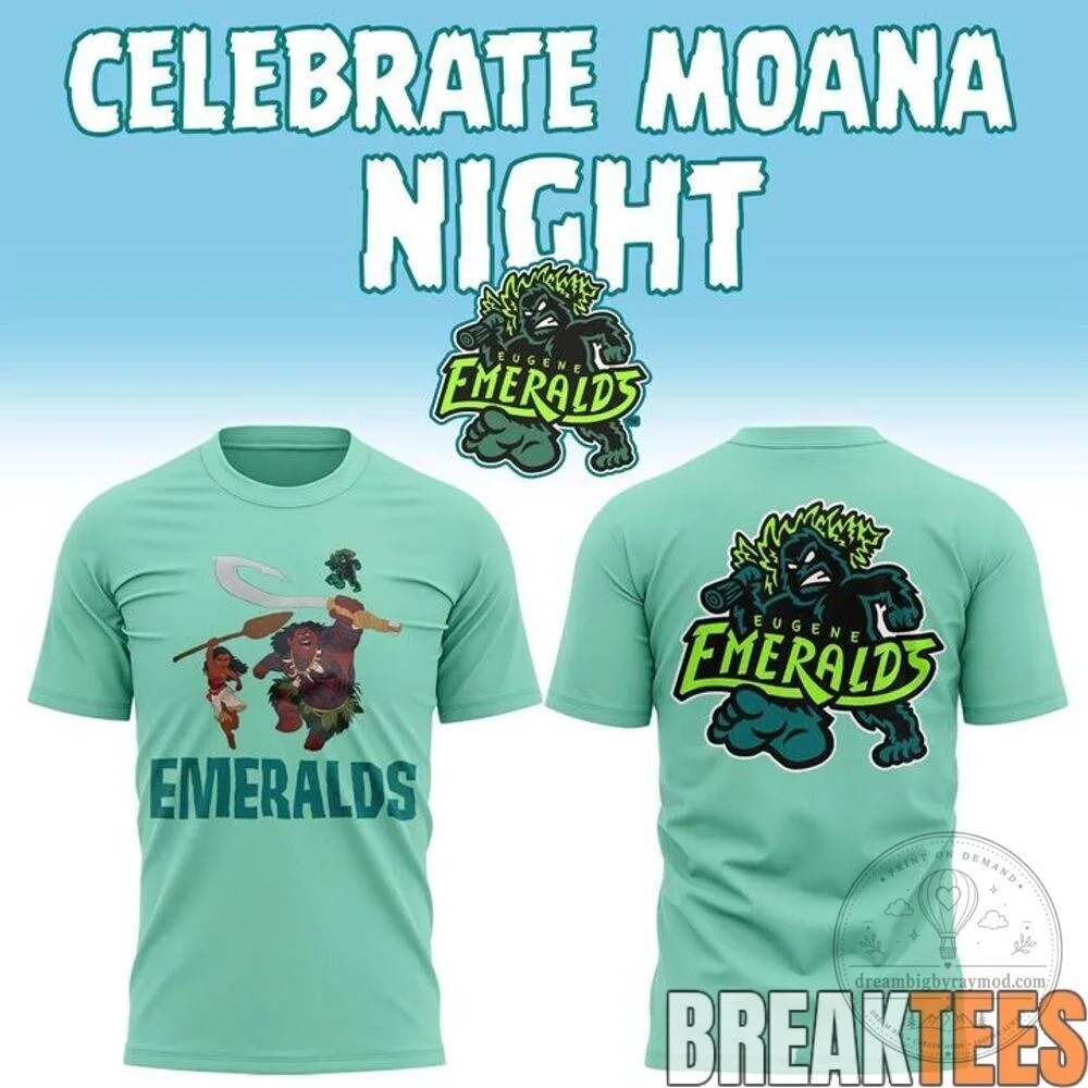 Eugene Emeralds Baseball Team Moana Night Mint Green Special Event T-Shirt