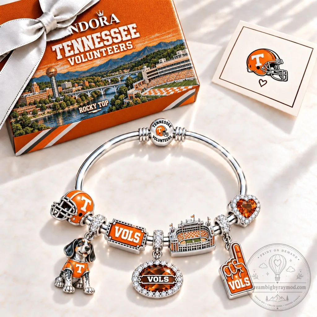 Tennessee Volunteers Football Team Silver Charm Bracelet Set Tennessee Volunteers Football Team Silver Charm Bracelet Set