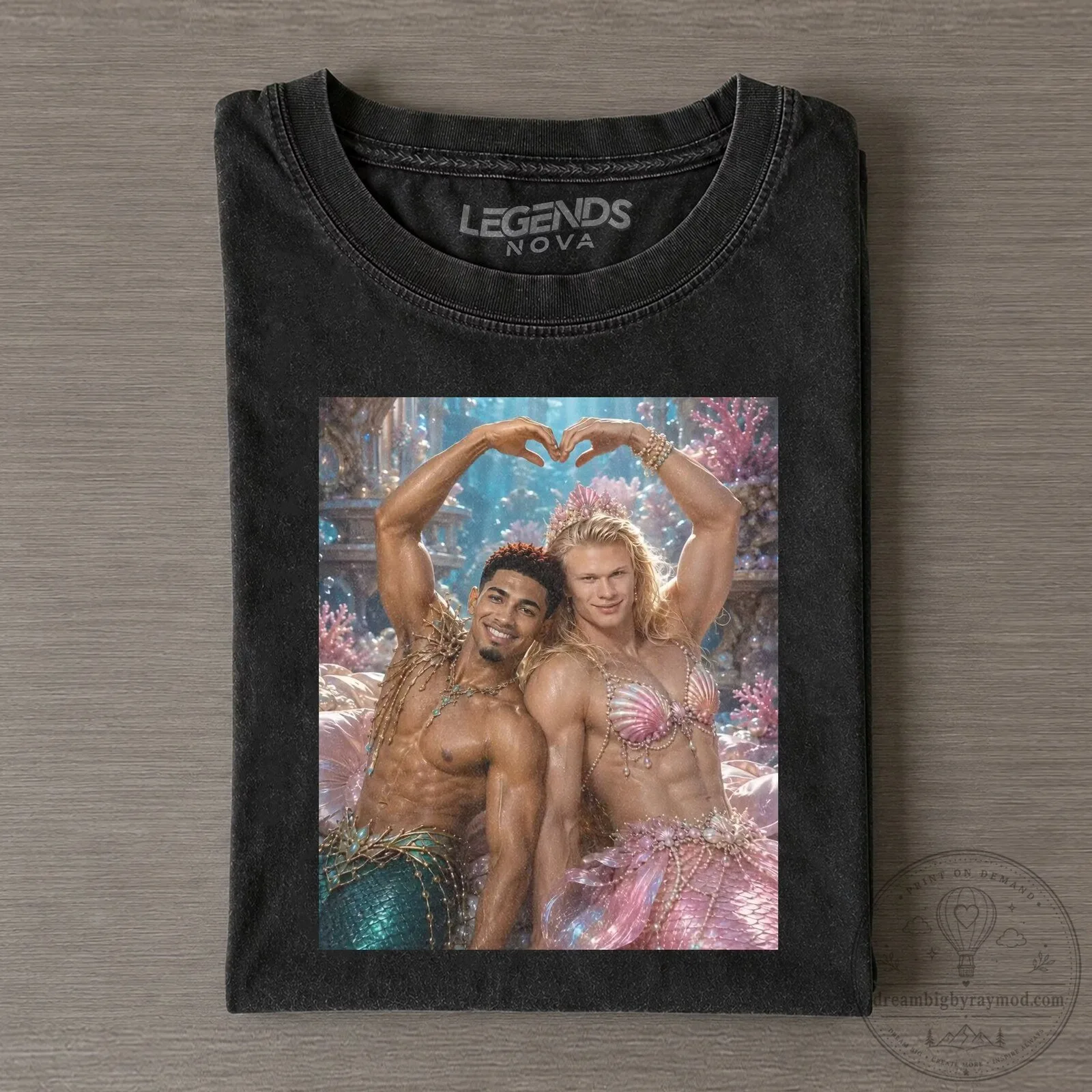 Haaland and Bellingham Merman Fantasy Art Black T-Shirt