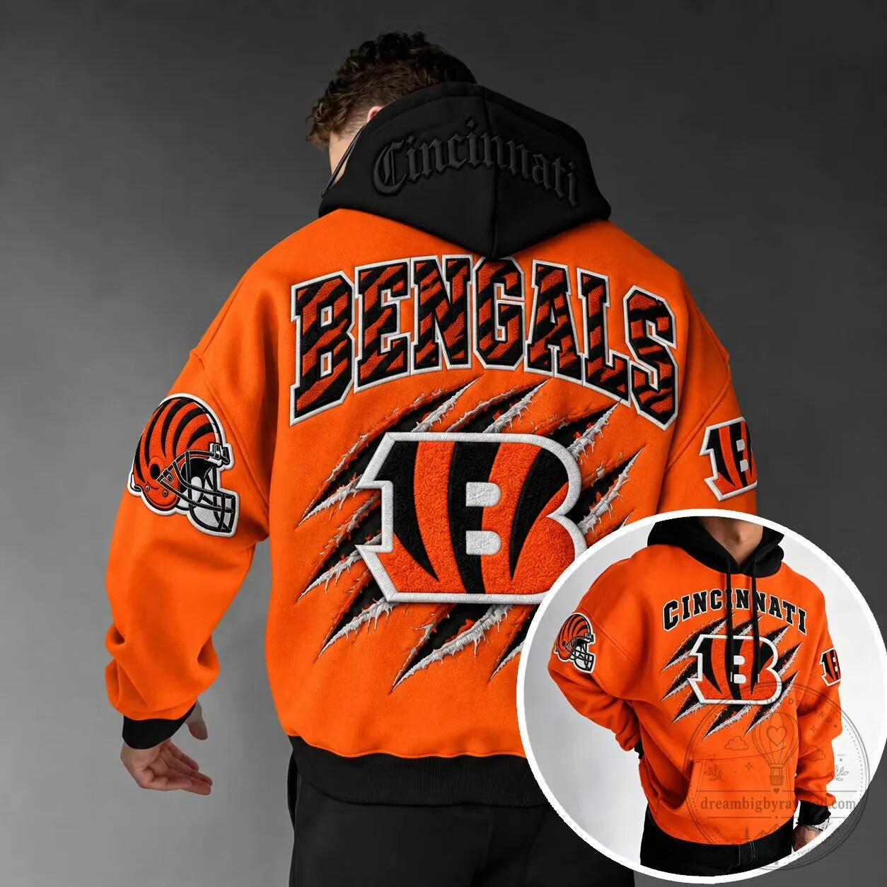 Cincinnati Bengals American Football Team Orange Embroidered Hoodie