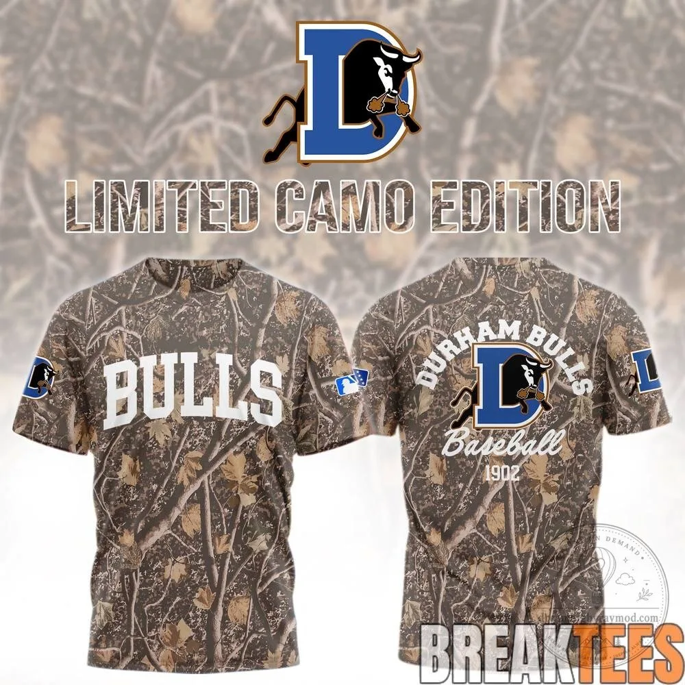 Durham Bulls Baseball Team Camouflage Print Short Sleeve T-Shirt