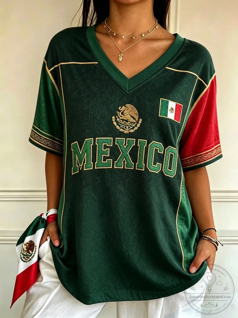 Mexico Soccer Team Green and Red Fan Jersey for Women 57 Mexico Soccer Team Green and Red Fan Jersey for Women