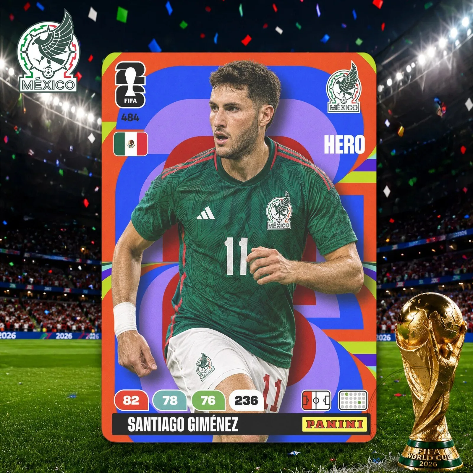 Mexico Soccer Santiago Giménez FIFA World Cup 2026 Player Hero Card