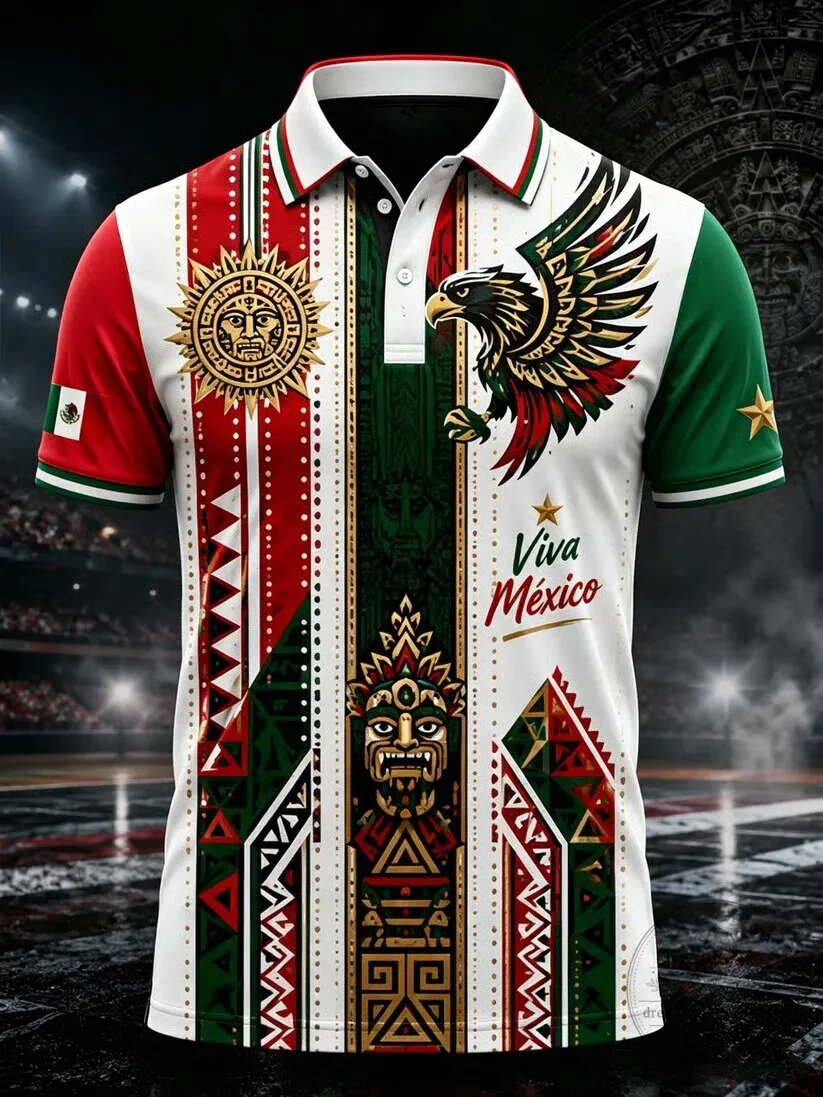 Mexico Soccer National Team Viva Mexico Eagle Aztec Polo Shirt