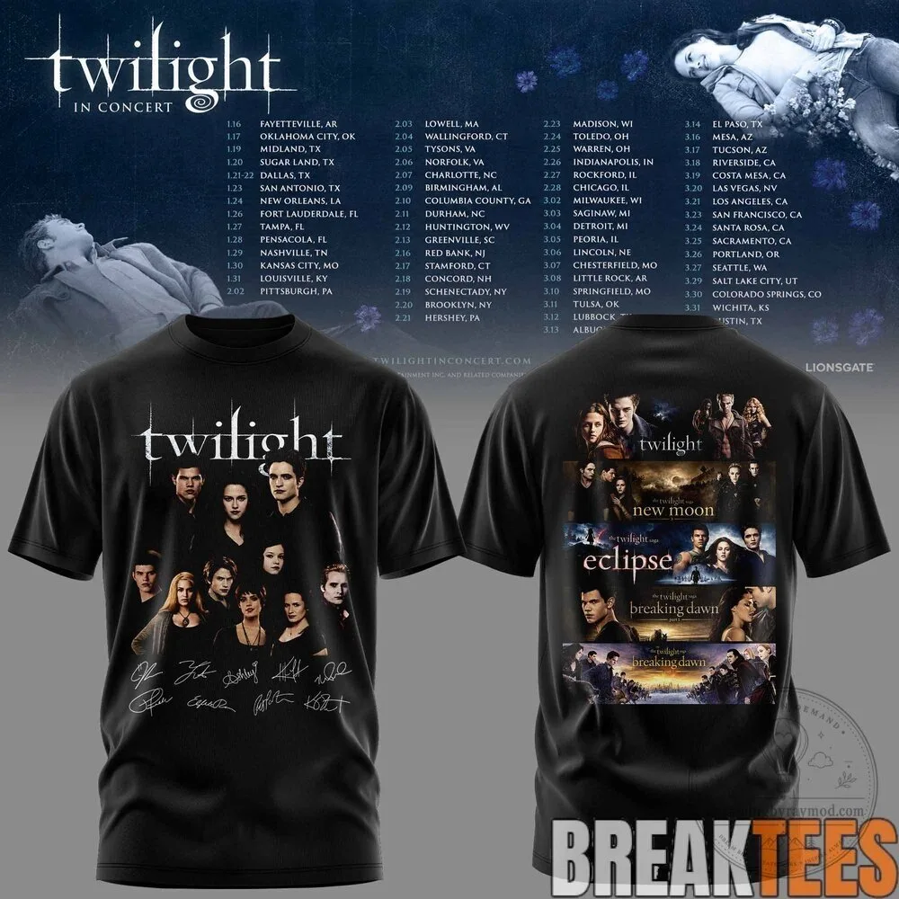 Twilight Saga In Concert Movie Poster Black T-Shirt