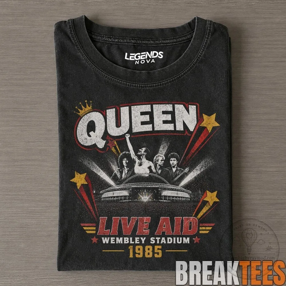 Queen Live Aid Wembley Stadium 1985 Concert Band Music T-Shirt