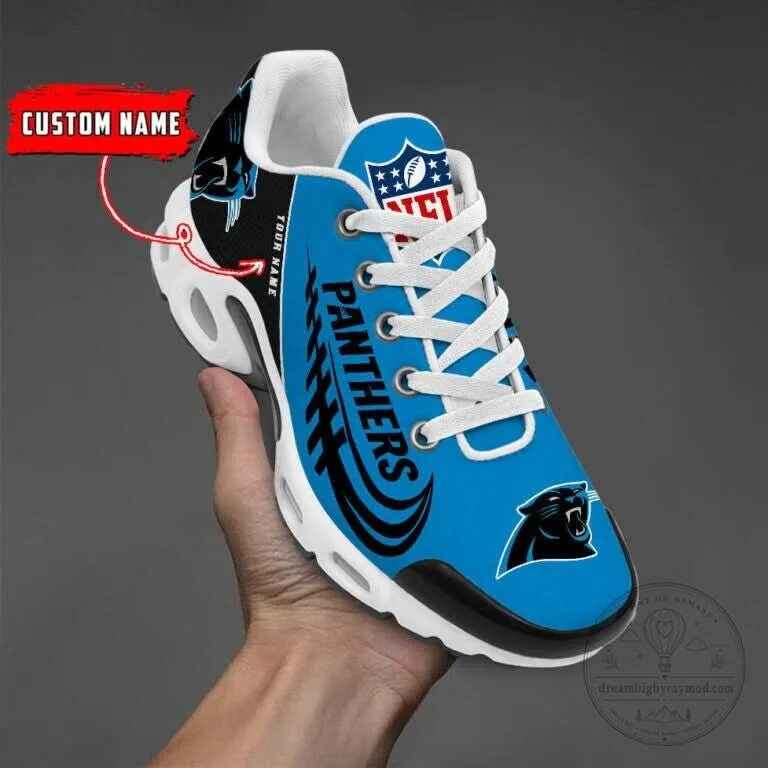 Carolina Panthers NFL Team Logo Custom Name Blue Running Shoes