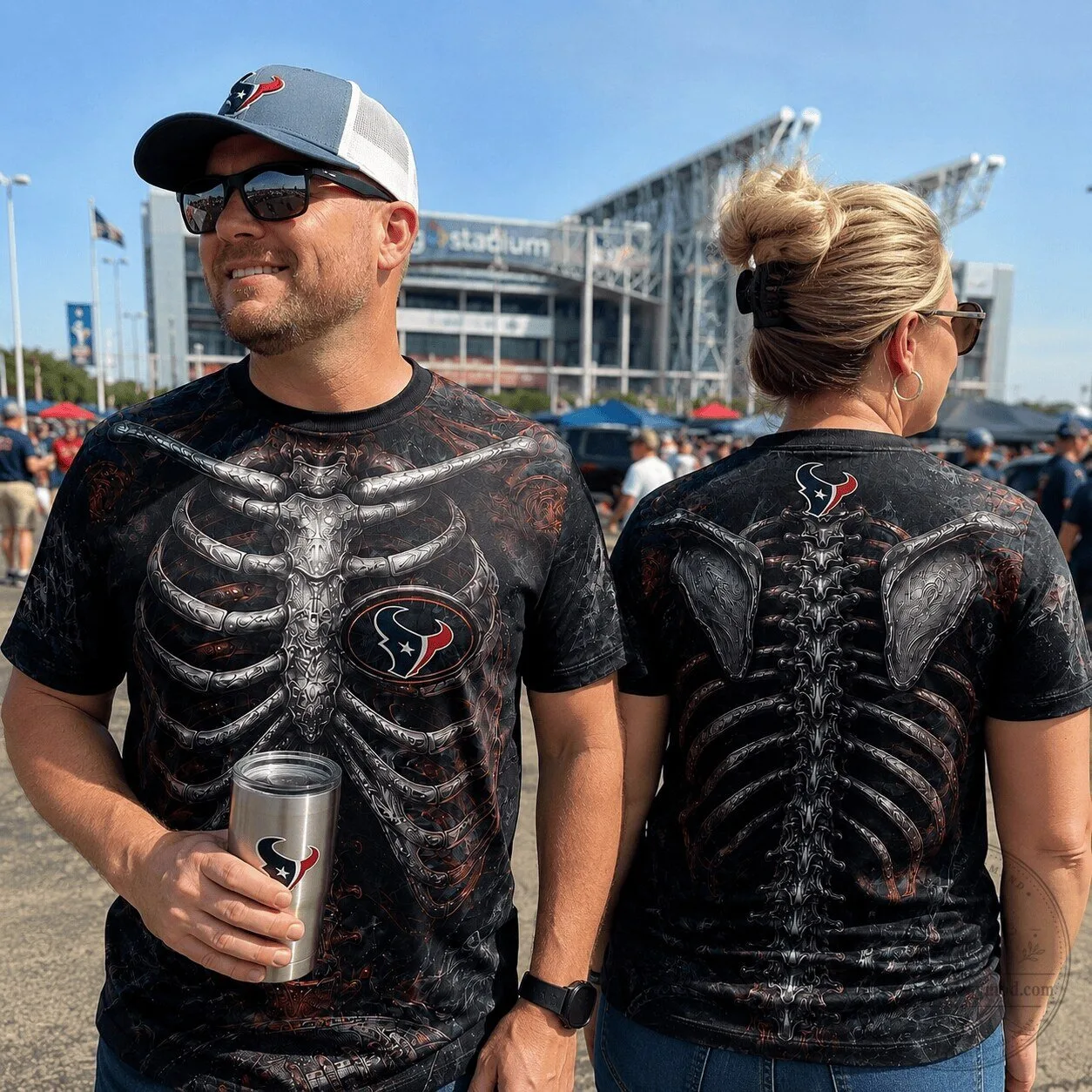 Houston Texans Football Team Skeleton Rib Cage Graphic T-Shirt