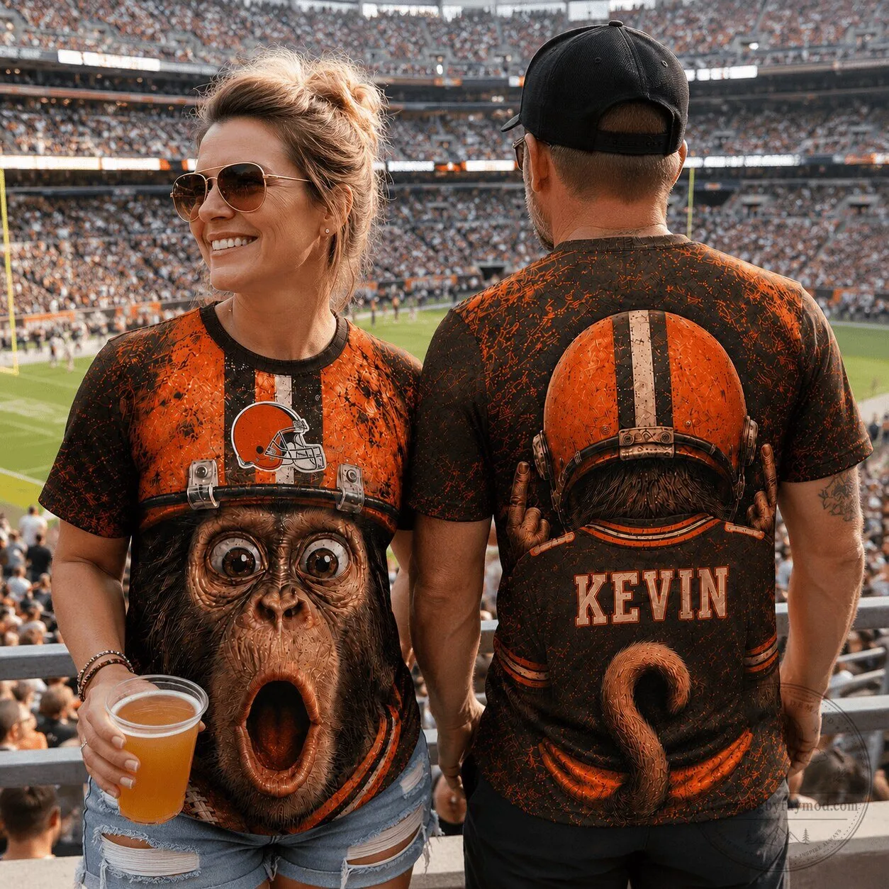 Cleveland Browns Football Monkey Helmet Graphic T-Shirt