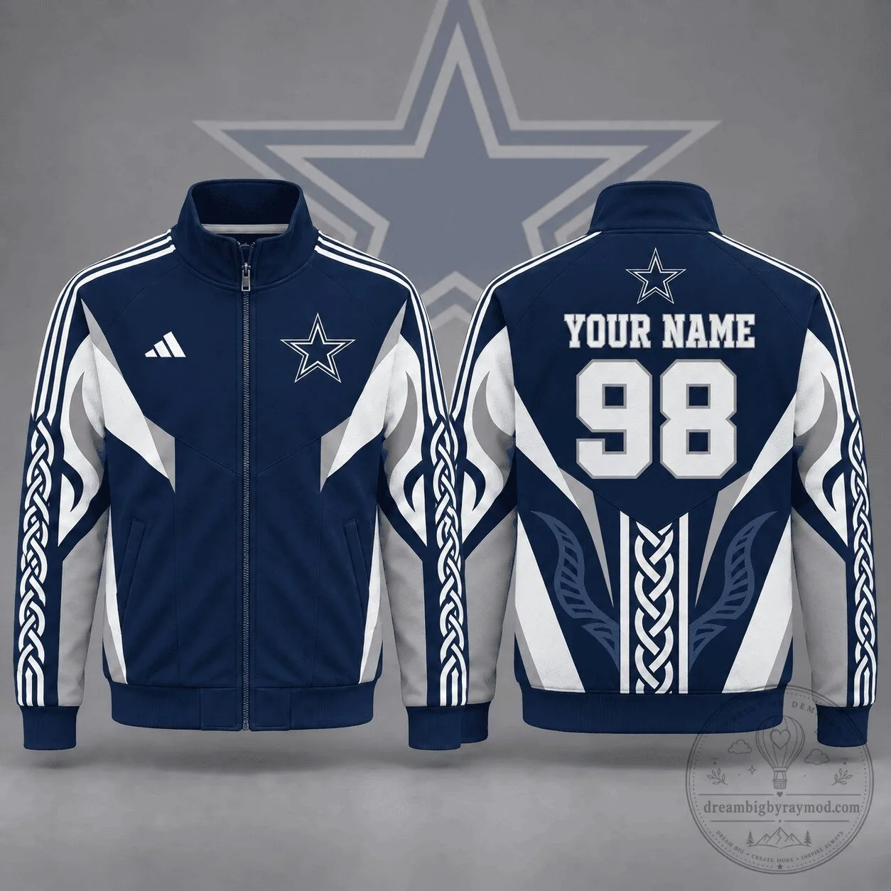 Dallas Cowboys NFL Personalized Team Tribal Zip Up Jacket Custom Name And Number