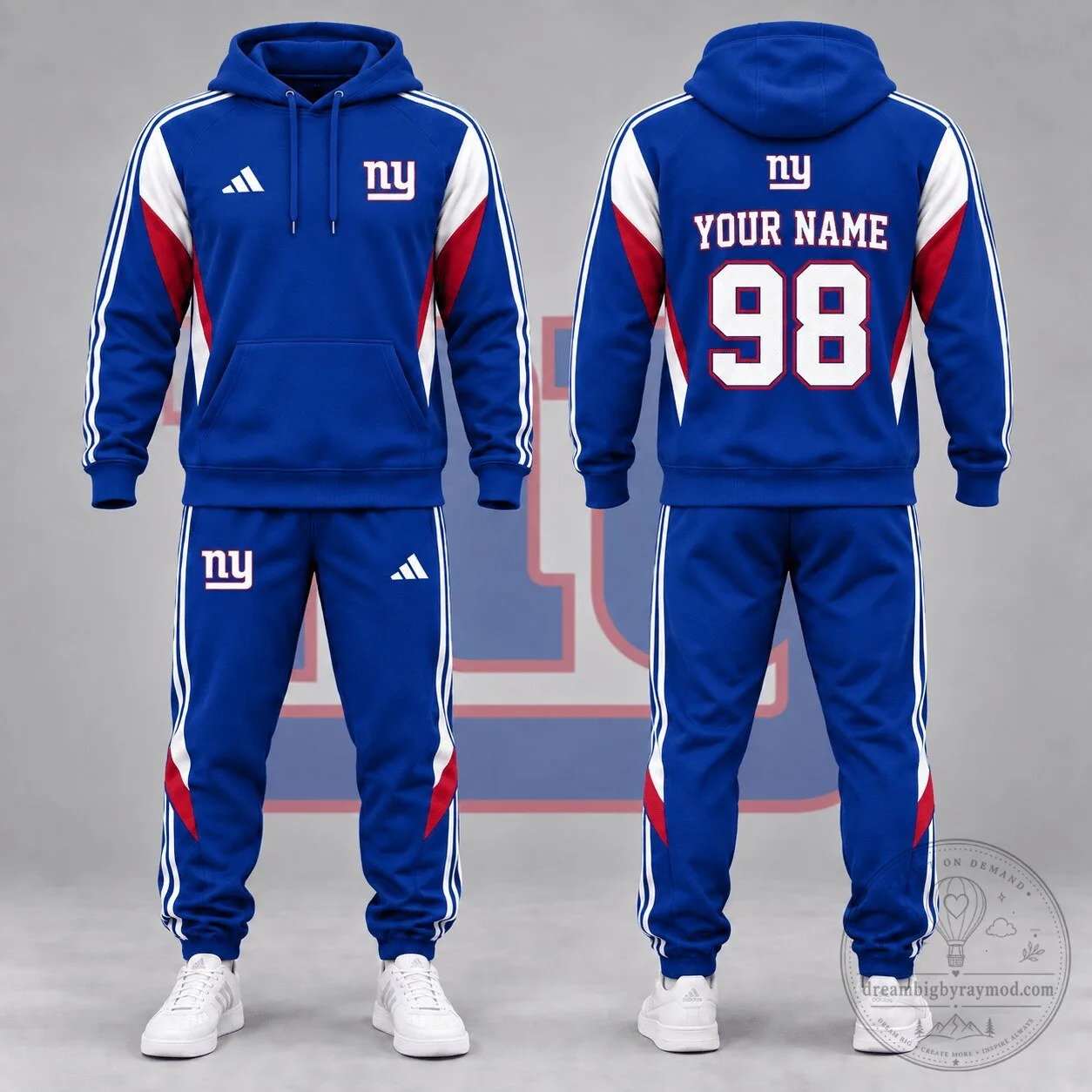 New York Giants Personalized Royal Blue Hoodie and Jogger Pants Set