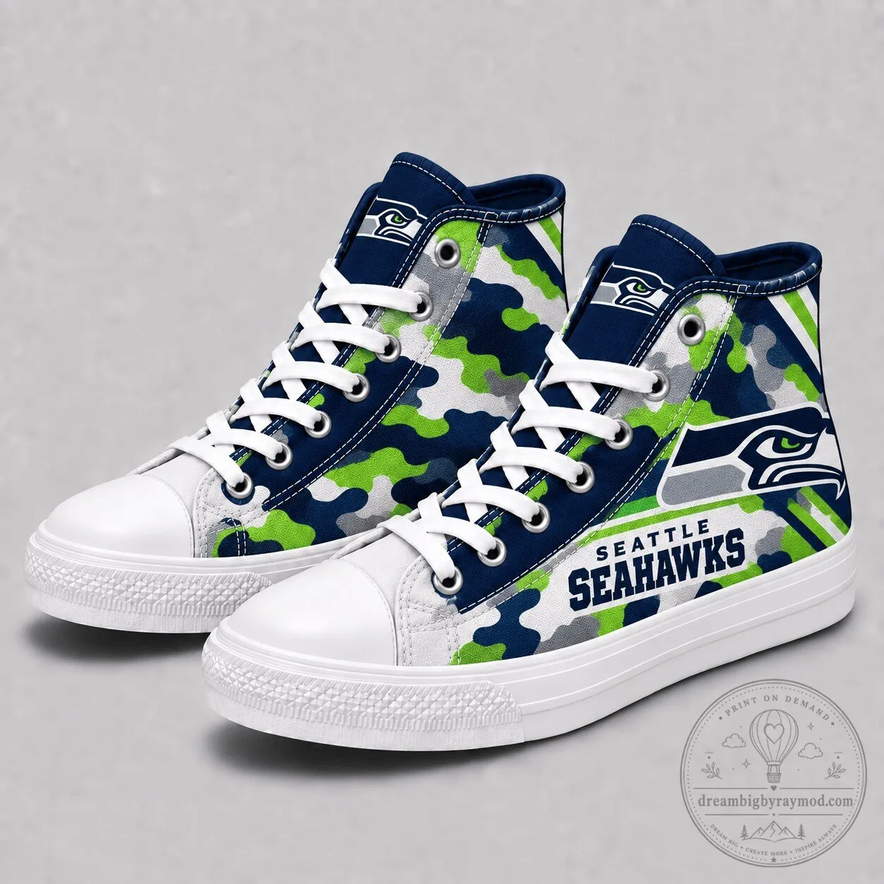 Seattle Seahawks Camouflage High Top Canvas Sneakers for Men and Women