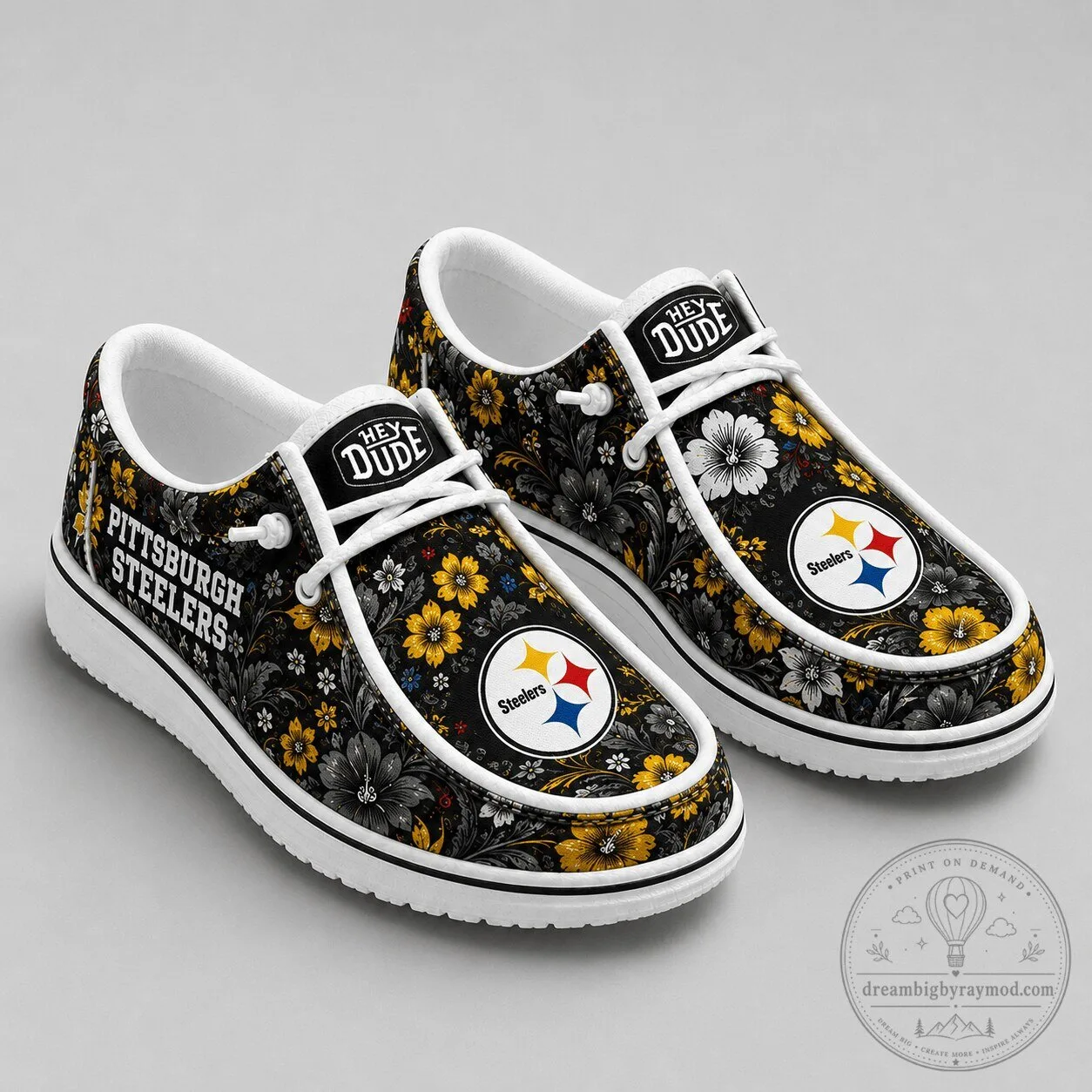 Pittsburgh Steelers Floral Pattern Casual Loafer Shoes