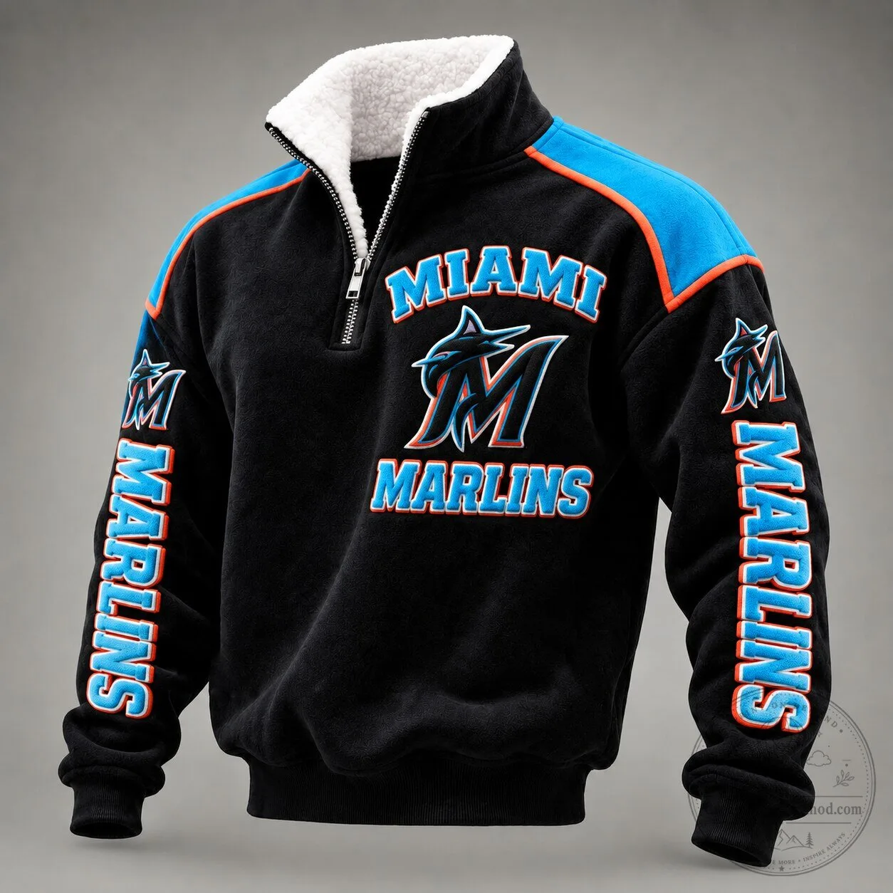 Miami Marlins Quarter-Zip Fleece Sherpa Collar Winter Pullover Jacket