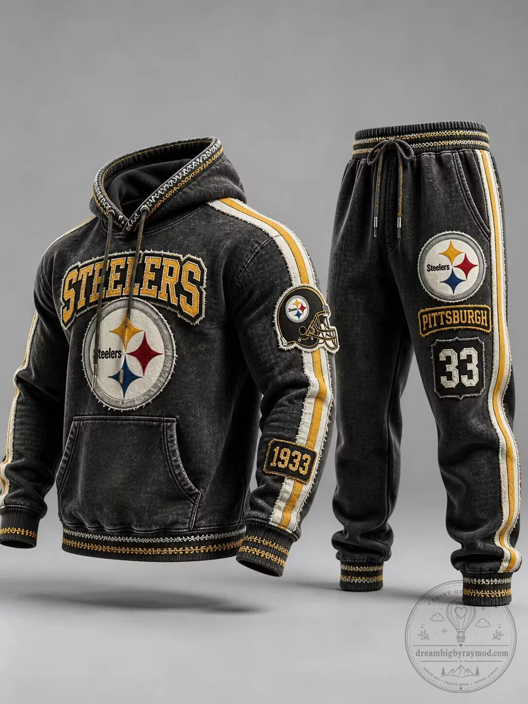 Pittsburgh Steelers Vintage Distressed Hoodie and Sweatpants Set