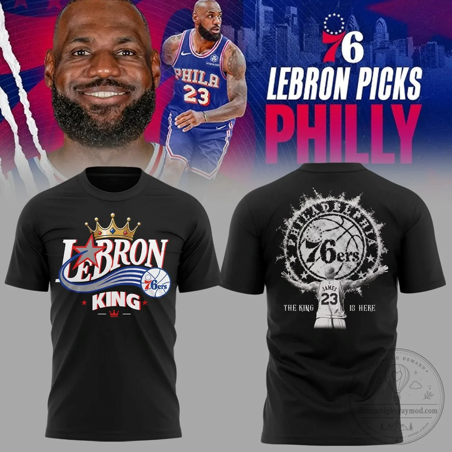 Philadelphia 76ers LeBron James The King Is Here Fan T-Shirt