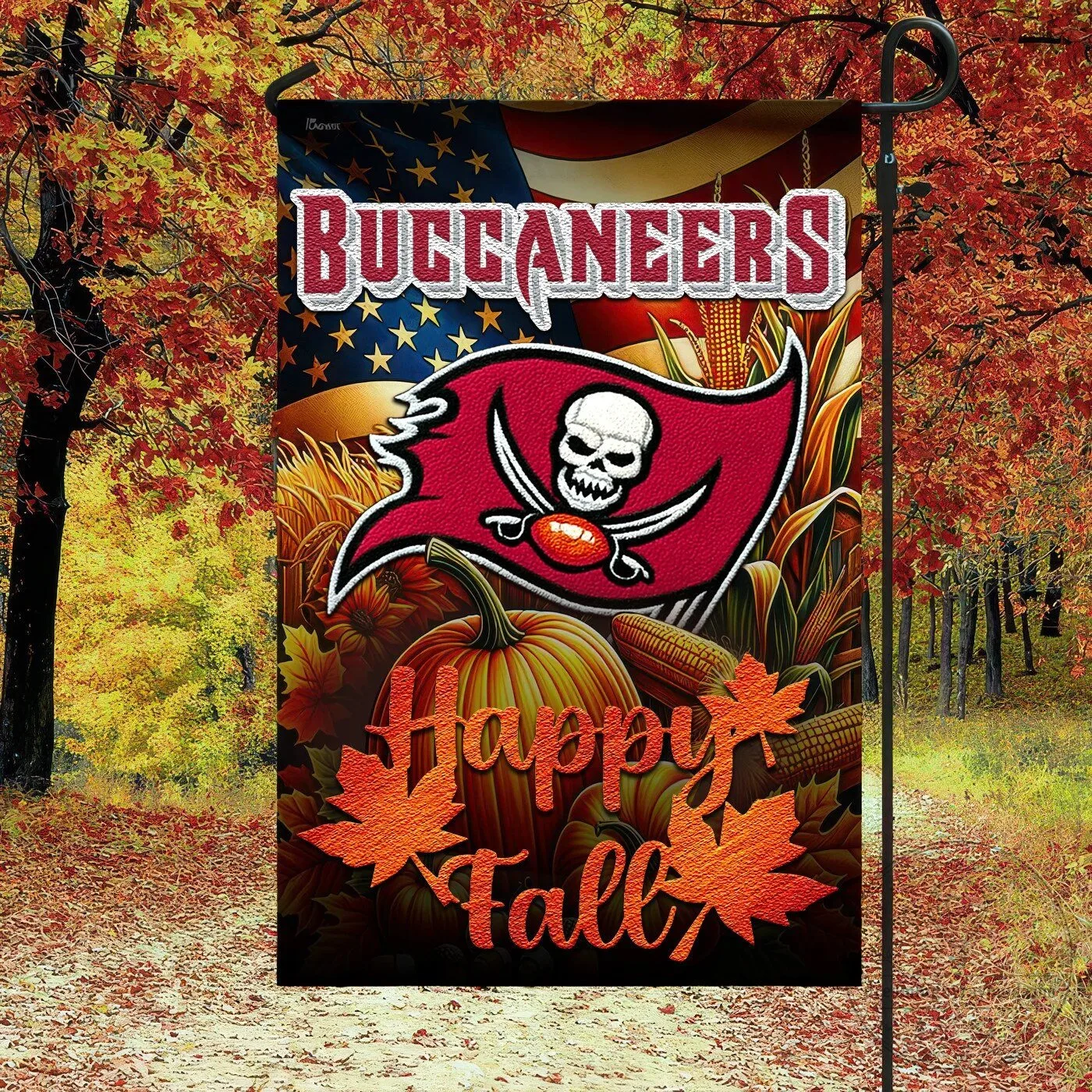 Tampa Bay Buccaneers Happy Fall Autumn Harvest NFL Football Garden Flag