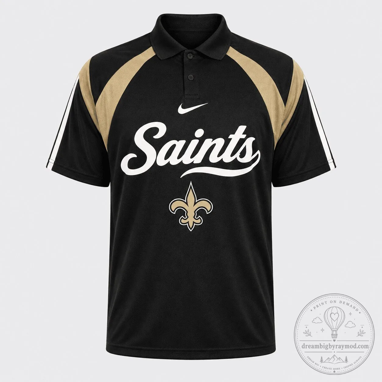 New Orleans Saints Black and Gold Athletic Polo Shirt for Men