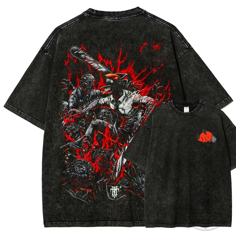 Chainsaw Man Denji Devil Hunter Washed Black Graphic T-Shirt