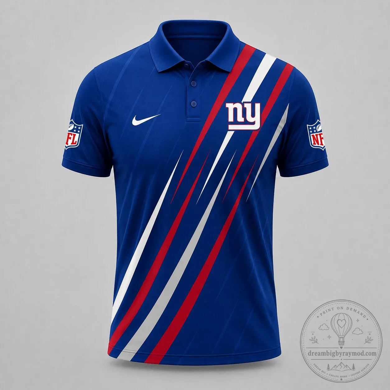 New York Giants NFL Football Team Blue Striped Polo Shirt