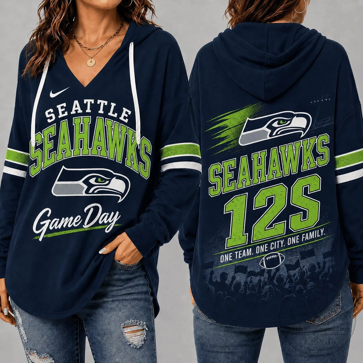 Seattle Seahawks Game Day Women's V-Neck Hoodie