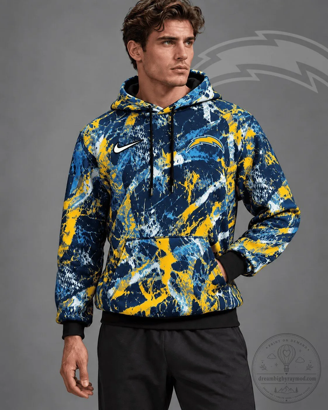 Los Angeles Chargers Distressed Brush Camo Paint Splatter Hoodie