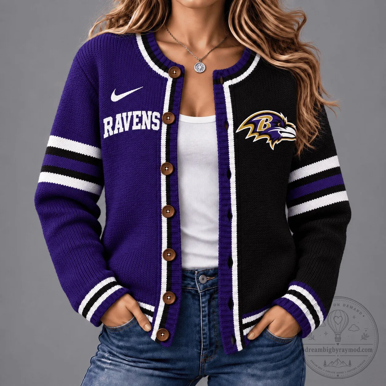Baltimore Ravens NFL Football Team Fan Knit Cardigan Sweater