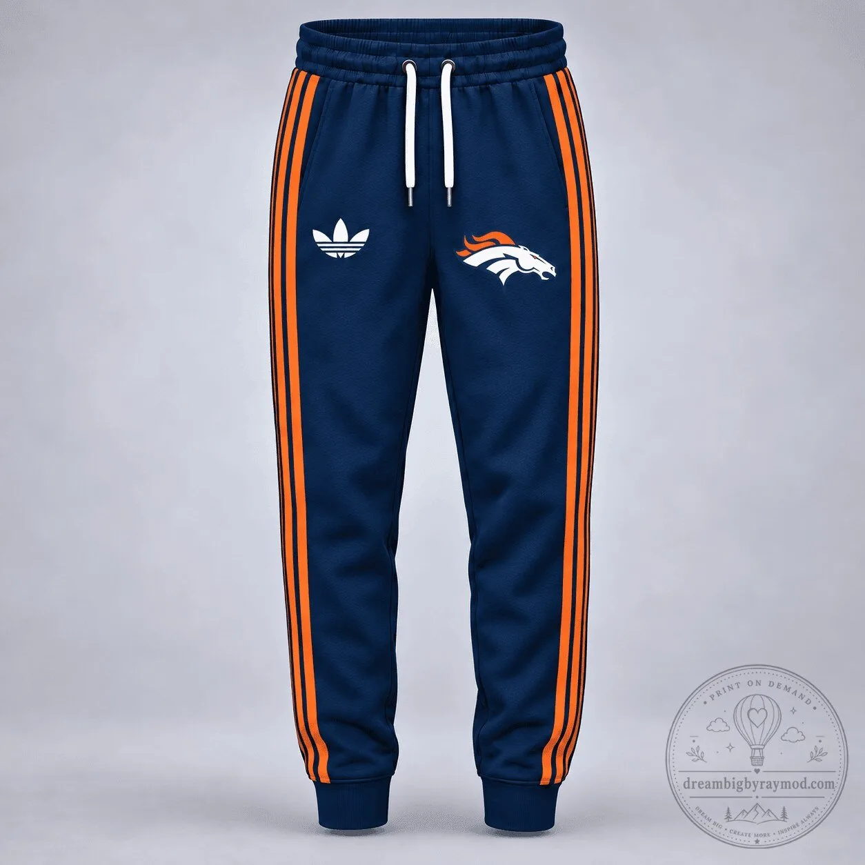 Denver Broncos Football Team Logo Navy Blue and Orange Stripe Jogger Pants