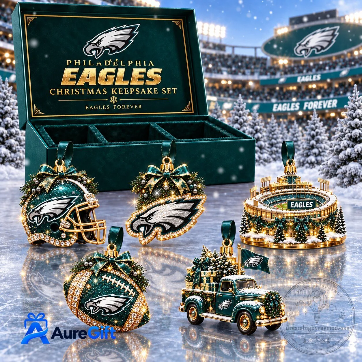 Philadelphia Eagles NFL Christmas Keepsake Set 5 Acrylic Ornaments