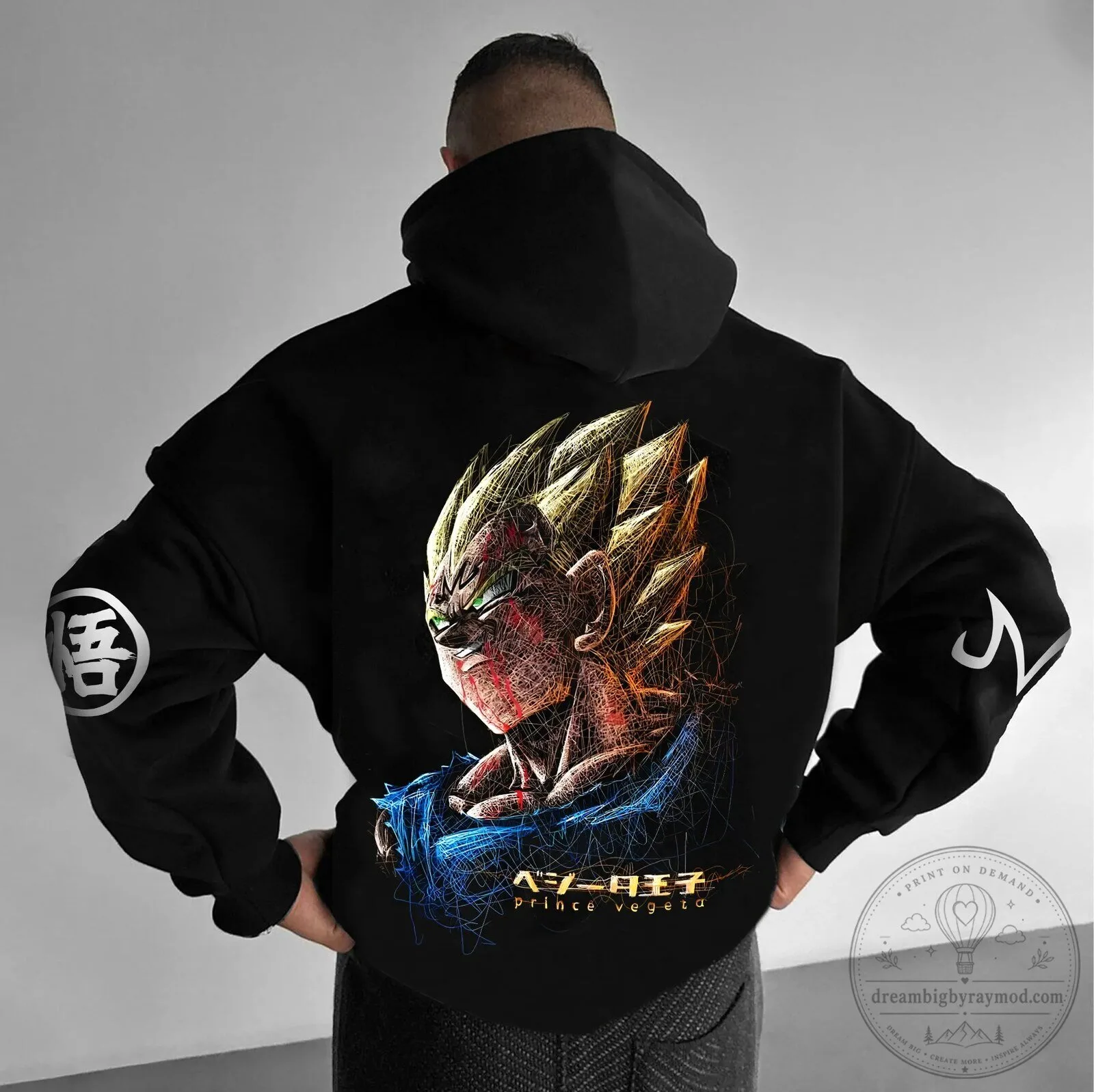 Dragon Ball Z Super Saiyan Prince Vegeta Anime Graphic Black Hoodie