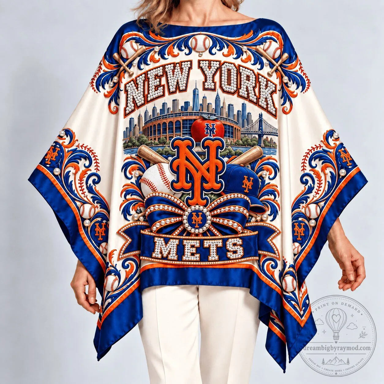 New York Mets Baseball Team Skyline Diamond Pattern Poncho Top