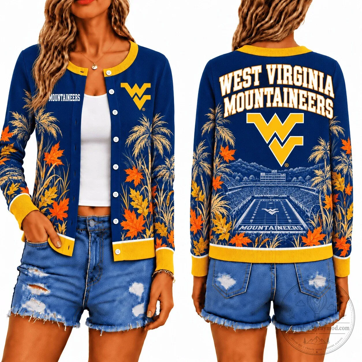 West Virginia Mountaineers Fall Season Palm Tree Stadium Cardigan