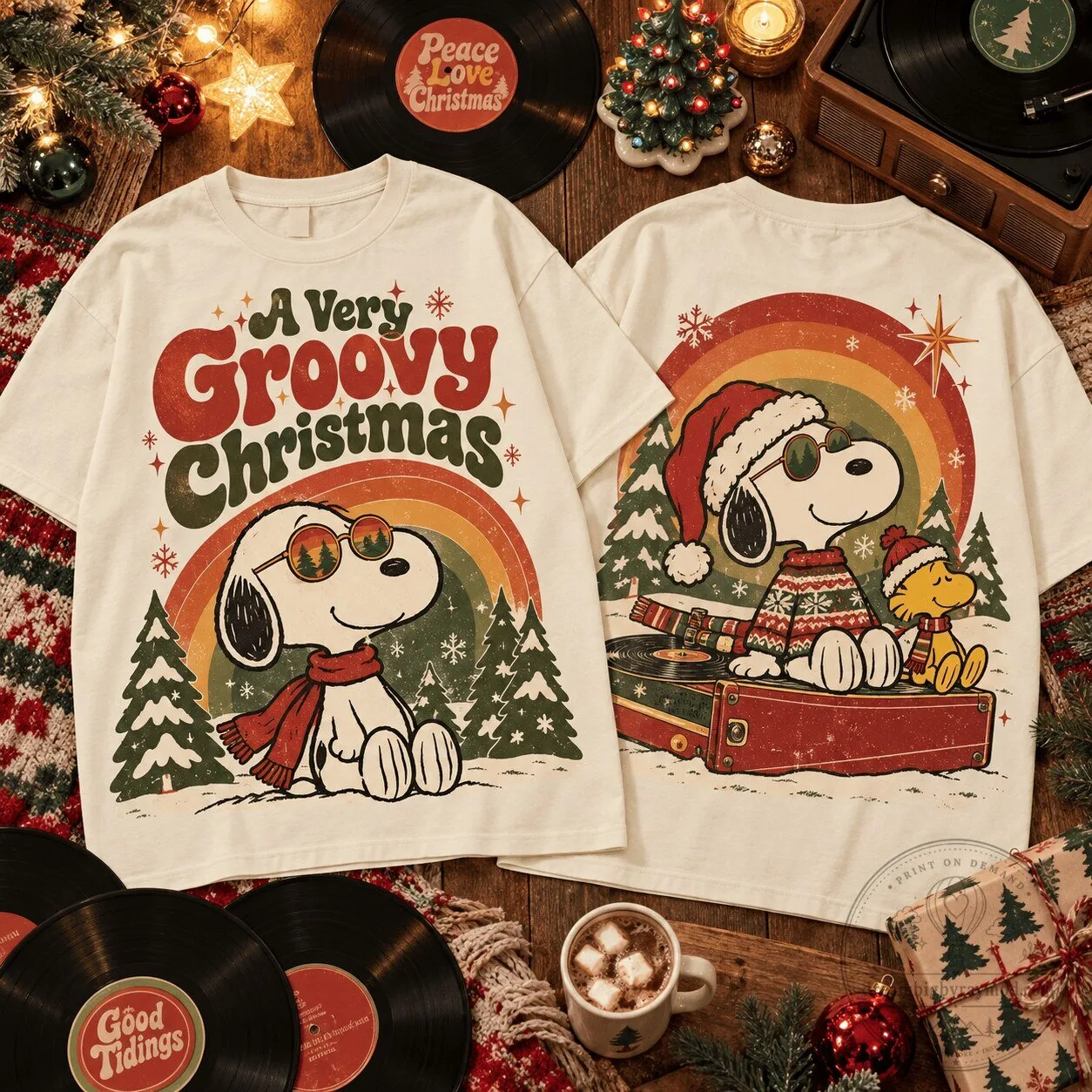 Snoopy A Very Groovy Christmas Vintage Retro Holiday T-Shirt