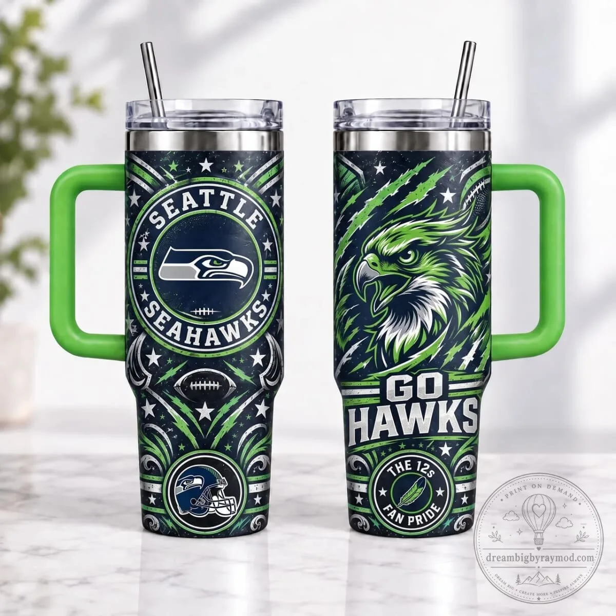 Seattle Seahawks Football Team Fan 40oz Tumbler with Handle