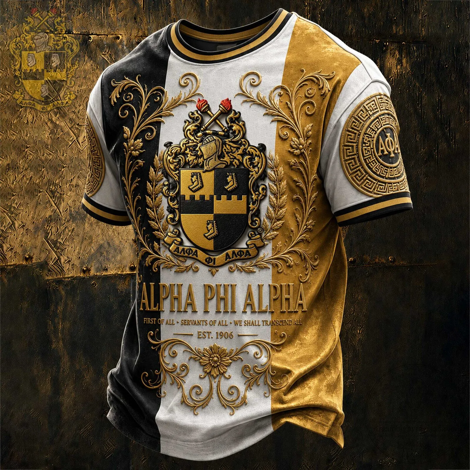 Alpha Phi Alpha Fraternity Black Gold White Crest T-Shirt