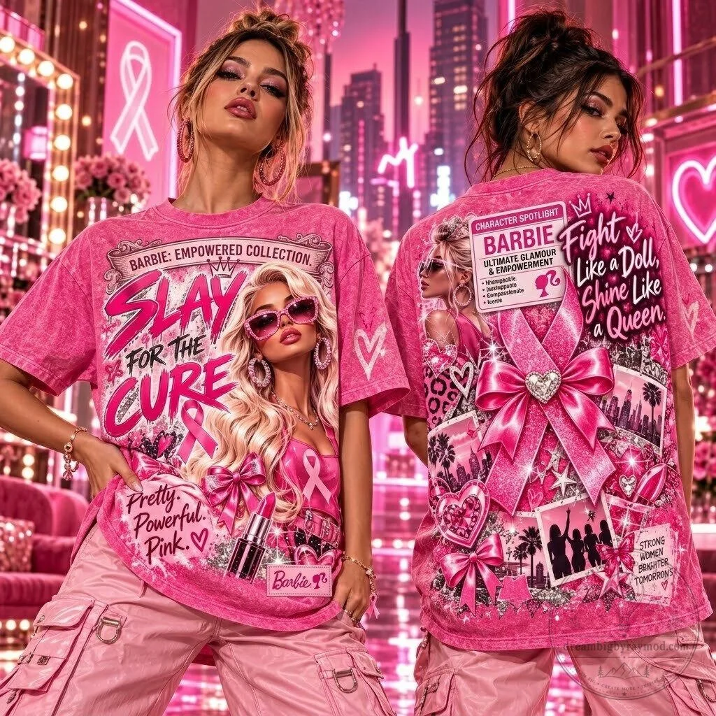 Barbie Breast Cancer Awareness Pink Ribbon Slay For The Cure Empowered Women T-Shirt