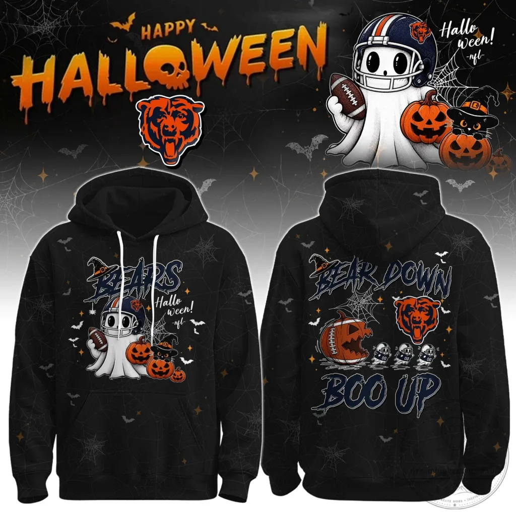 Chicago Bears Halloween Ghost Football Player Bear Down Boo Up Hoodie Chicago Bears Halloween Ghost Football Player Bear Down Boo Up Hoodie