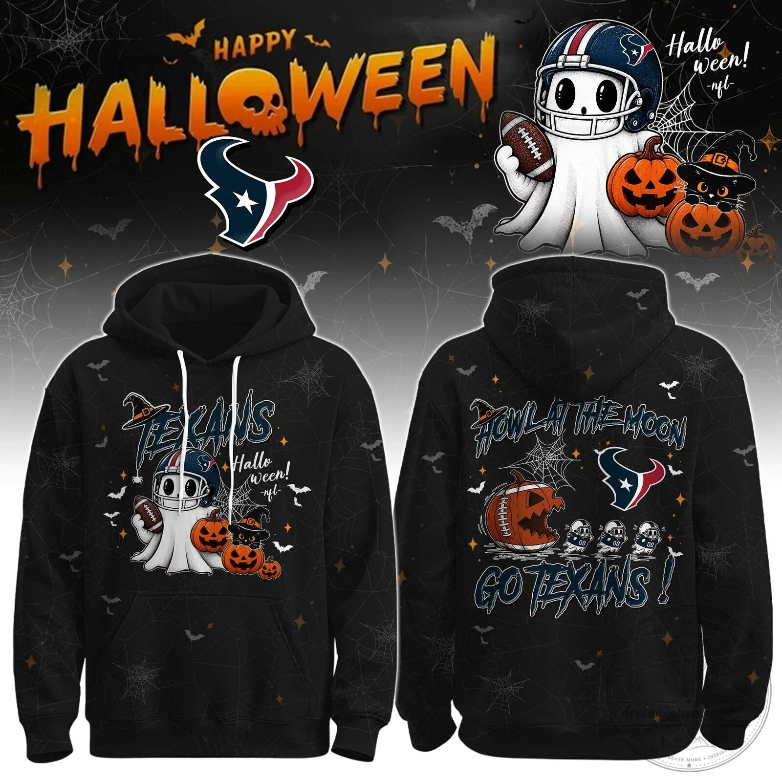 Houston Texans Halloween Ghost Football Player Howl At The Moon Hoodie